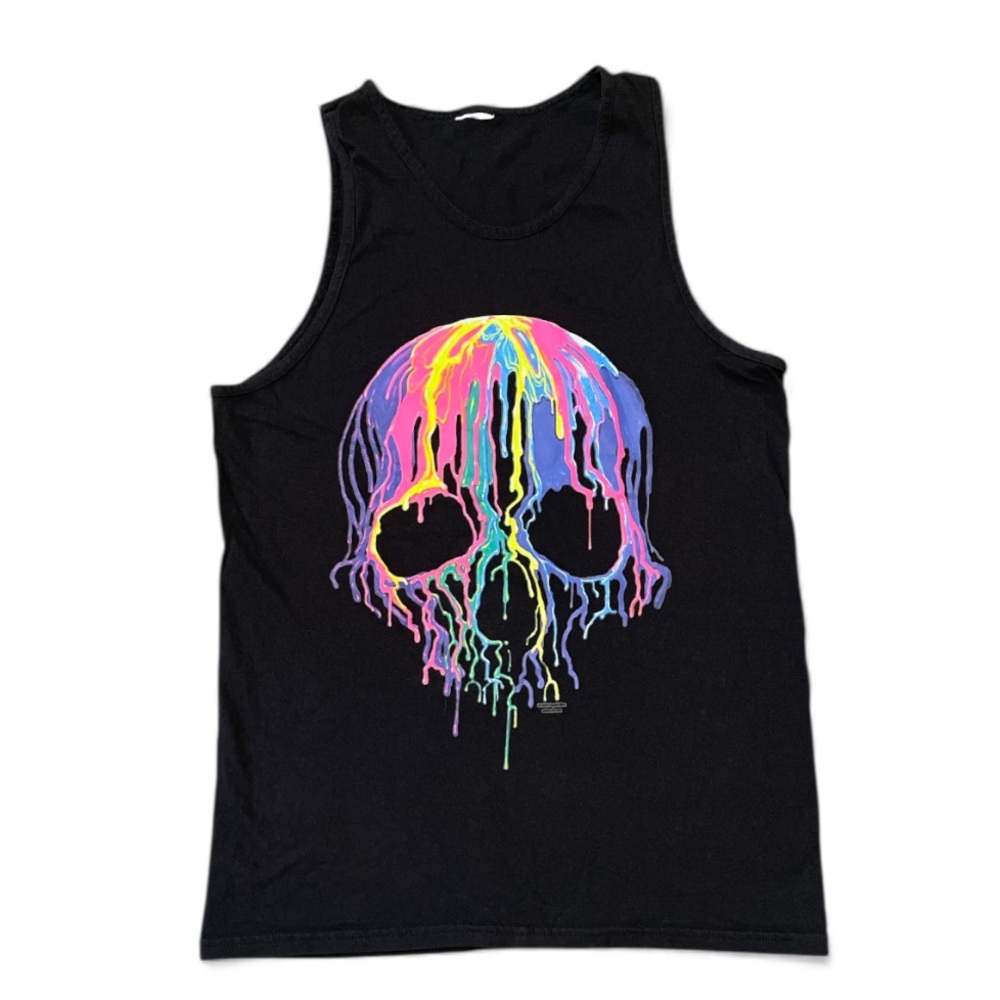 Women's Liquid Blue Neon Skull Tank Top Small
